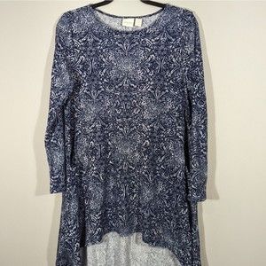 Chico's Women Size M - 8 Blue White Long Sleeve Flowy Tunic Top‎